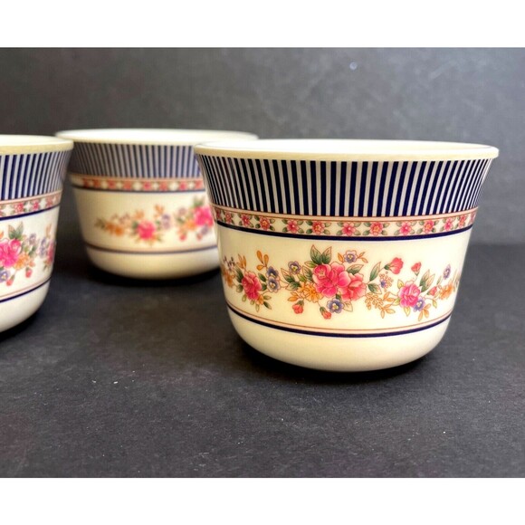 Set of 3 Tar-Hong Thunder Group Melamine Ware Tea Cups No. 9152 Floral Stripe - Picture 2 of 7